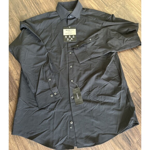 Alfani Men's Regular Fit Travel Ready Solid Dress Shirt Black 16-16.5/32-33 - Picture 2 of 7